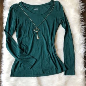 LOFT Dark Green Long Sleeve Layering Shirt Small